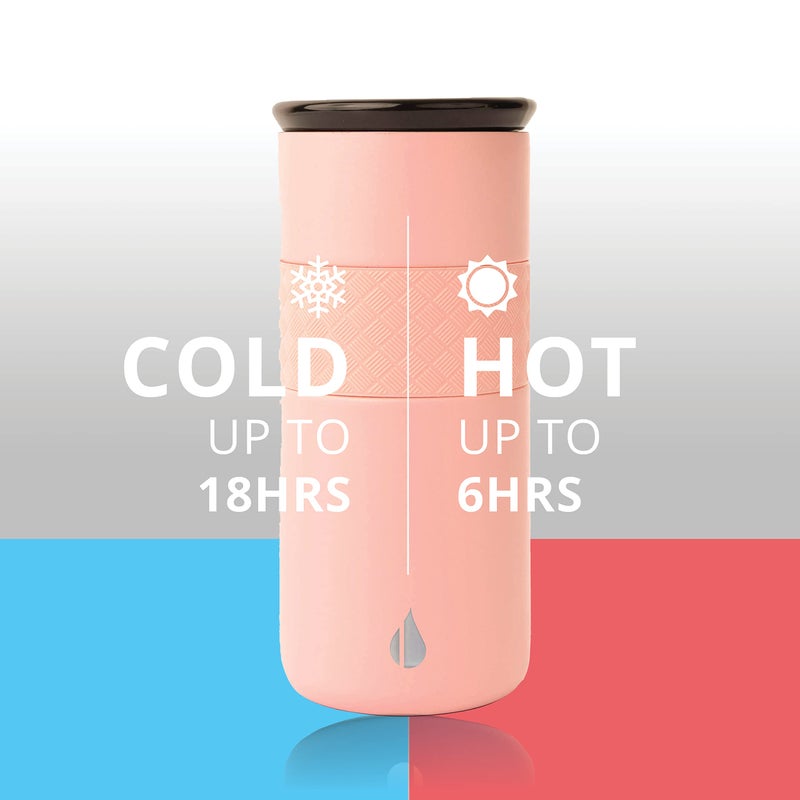 Elemental Artisan Insulated Tumbler, Triple Wall Coffee Travel Mug, Reusable Stainless Steel Coffee Tumbler with Ceramic Lid, Thermal Coffee Cups for Hot (6 Hrs) & Cold (18 Hrs), 16oz - Rose Pink - Image 5